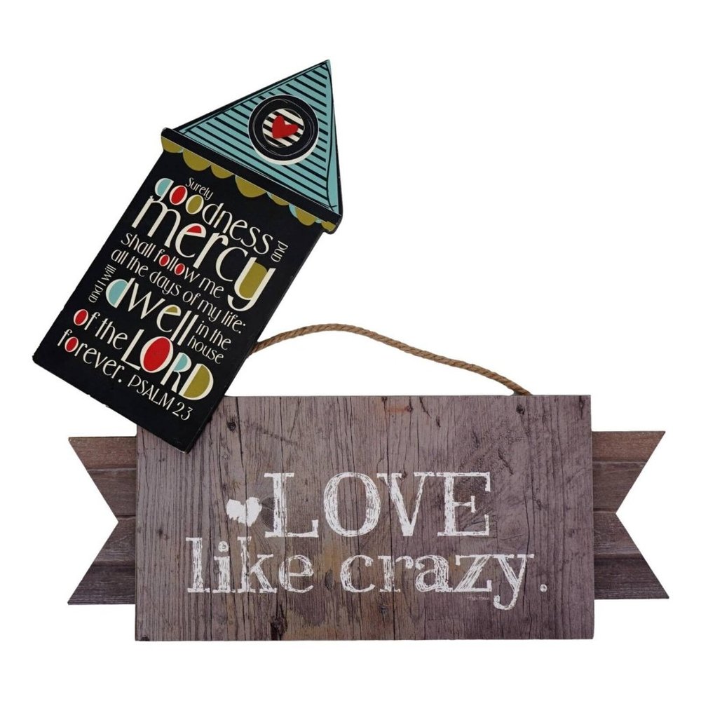 Decorative Hanging Wood Sign Lot Of 2 Love Like Crazy Psalm 23 Word Sayings New